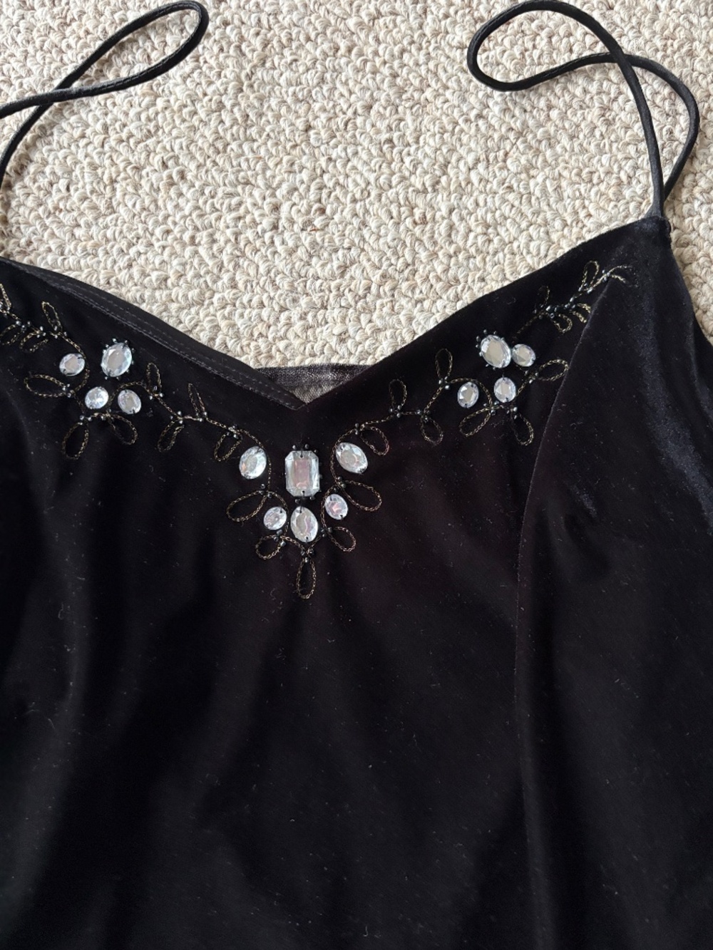 Dave & Johnny Black Velvet Beaded Prom Dress Sheer Back Y2K Formal Gown 15/16 - Picture 3 of 11